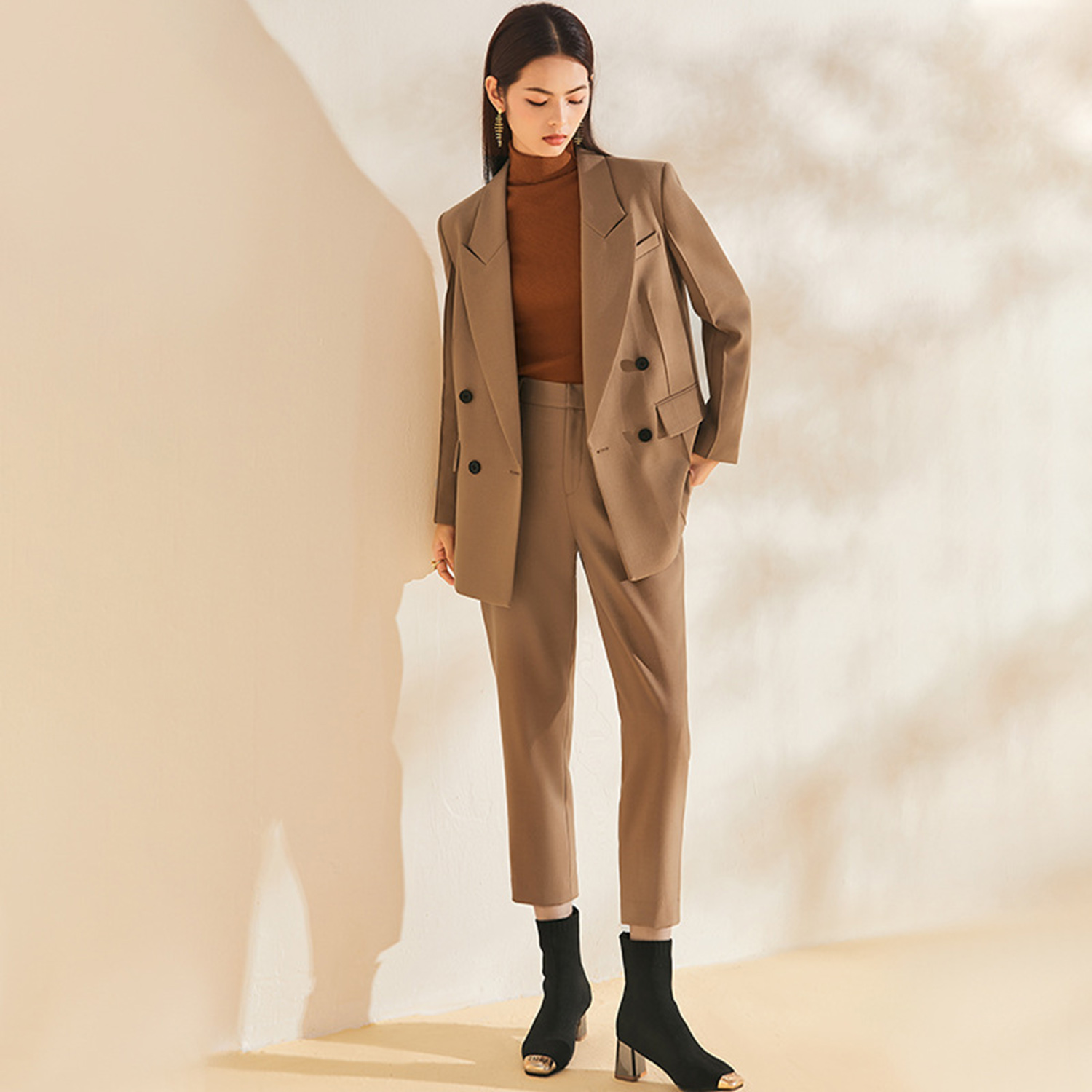 Double Breasted Blazer - Allingentle Women's Suit Slim Fit Business