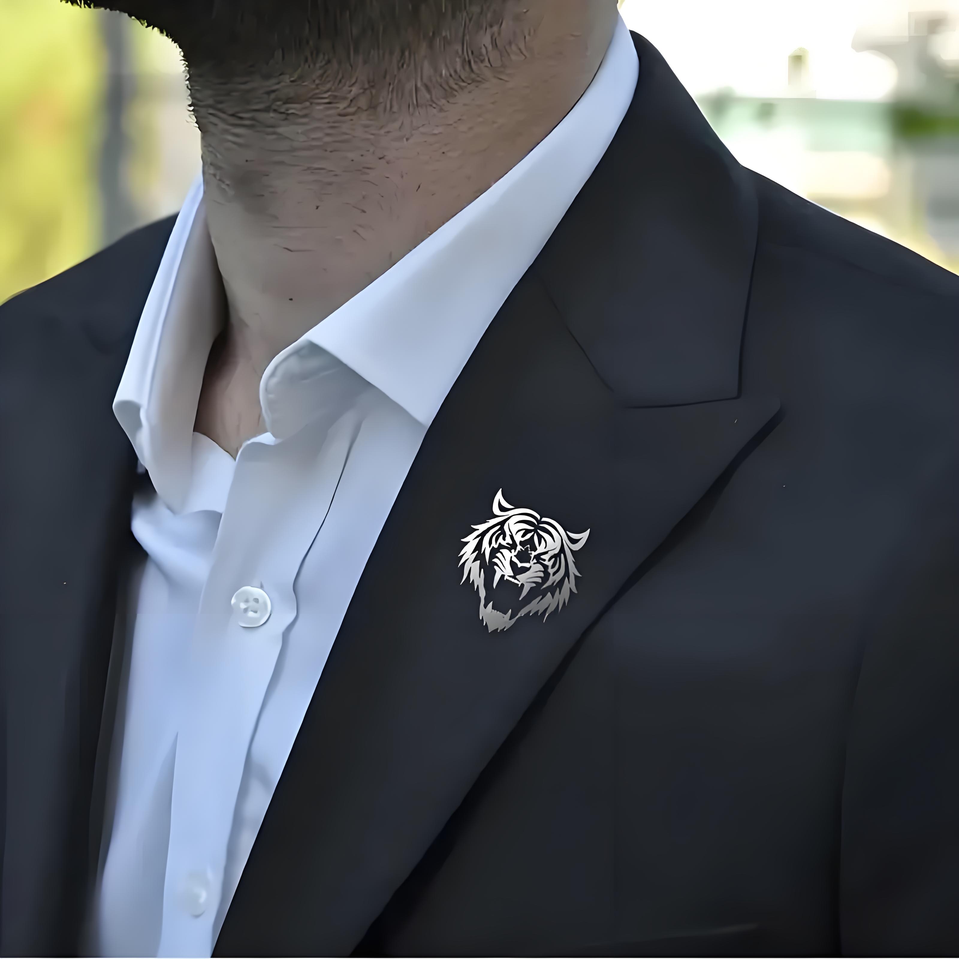 Men's Stainless Steel Tiger He - Tuxedo Lapel Pin review and price