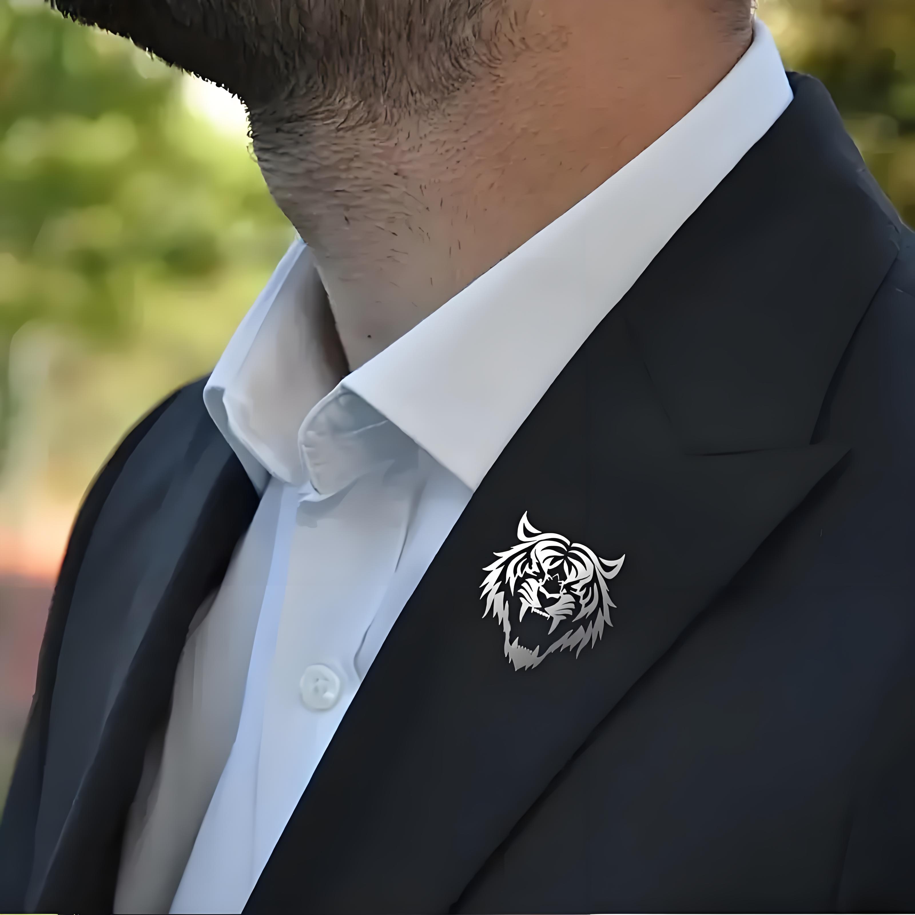Men's Stainless Steel Tiger He - Tuxedo Lapel Pin review and price