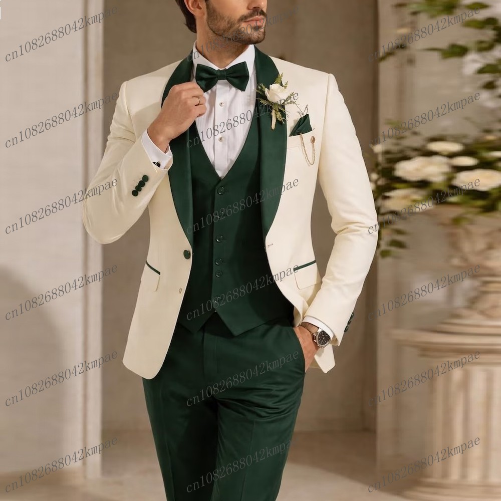 New Ivory And Dark Green Forma - Men'S Formal Wear For A Wedding review and price