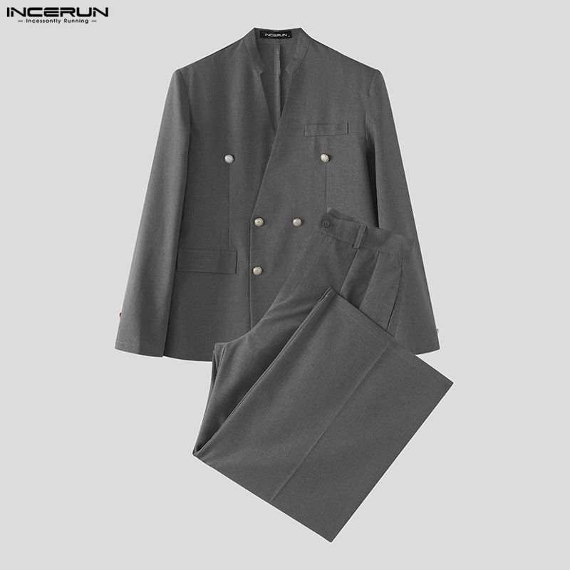 INCERUN Men's Sets Solid Color - Double Breasted Blazer review and price