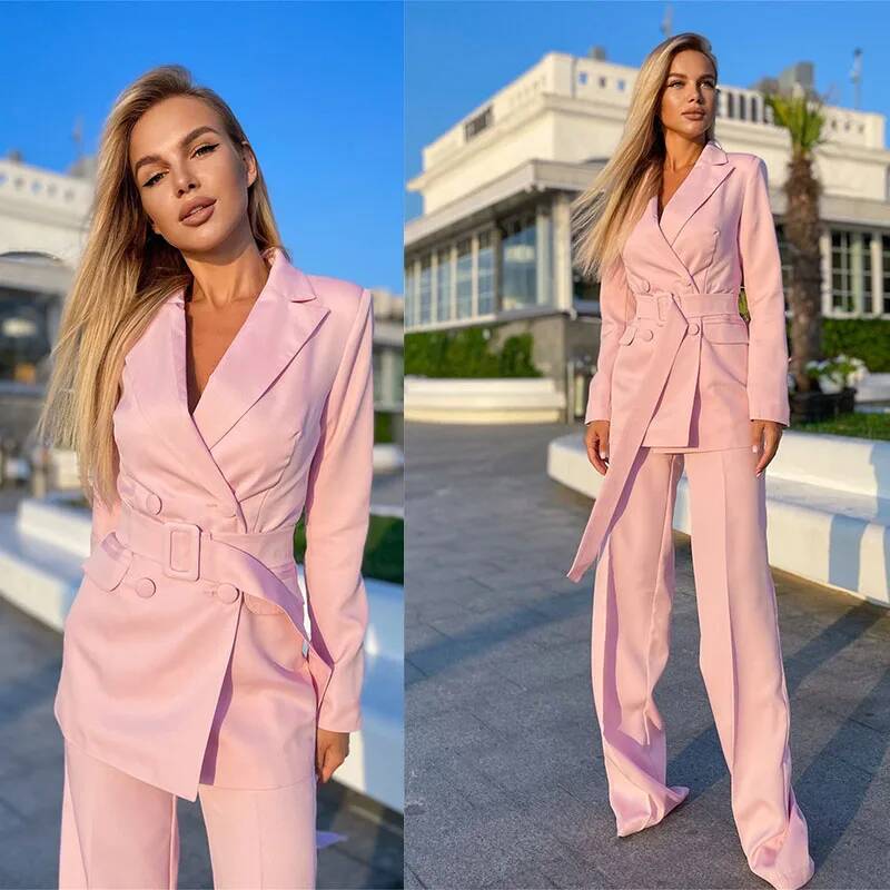 Ladies Pink Suits 2 Pieces Bus - Double Breasted Blazer review and price