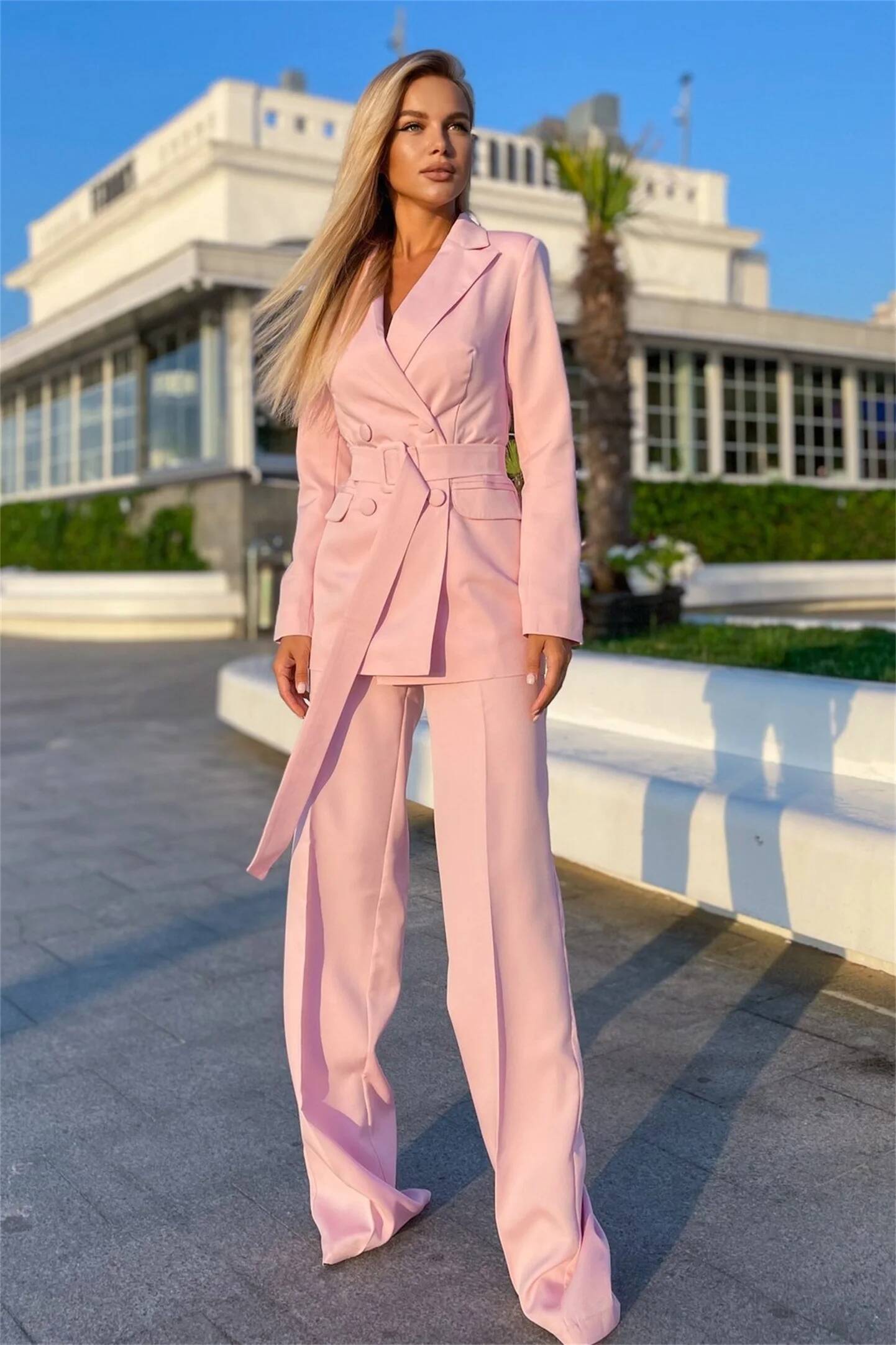 Ladies Pink Suits 2 Pieces Bus - Double Breasted Blazer review and price