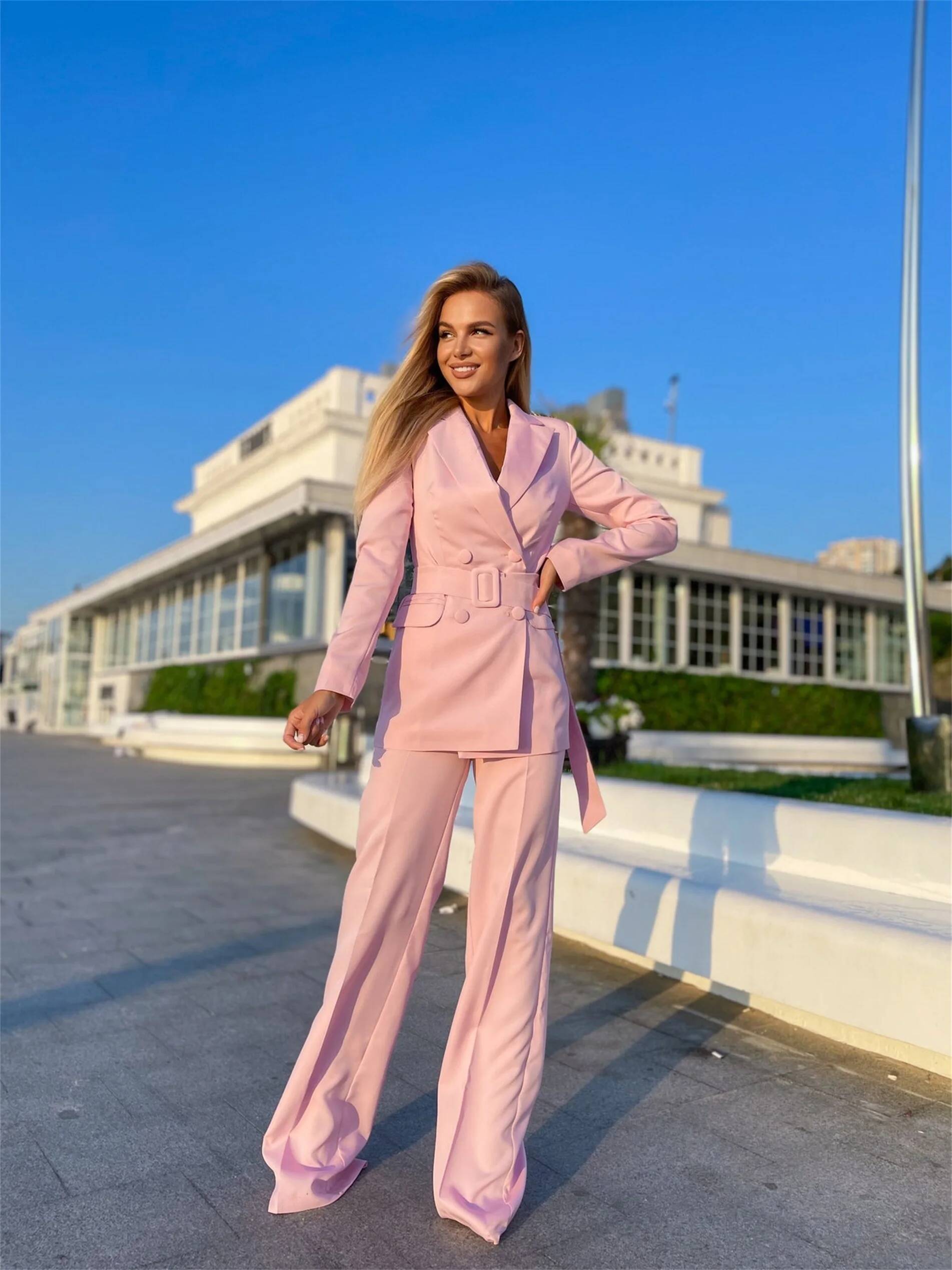 Ladies Pink Suits 2 Pieces Bus - Double Breasted Blazer review and price